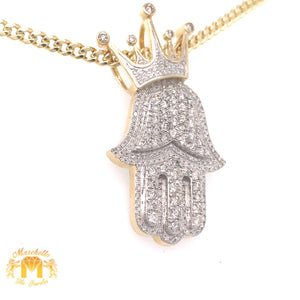 Gold and Diamond Royal Hamsa Pendant and Cuban Link Chain Set
