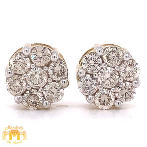 Gold and Diamond Flower Earrings with Large Diamonds