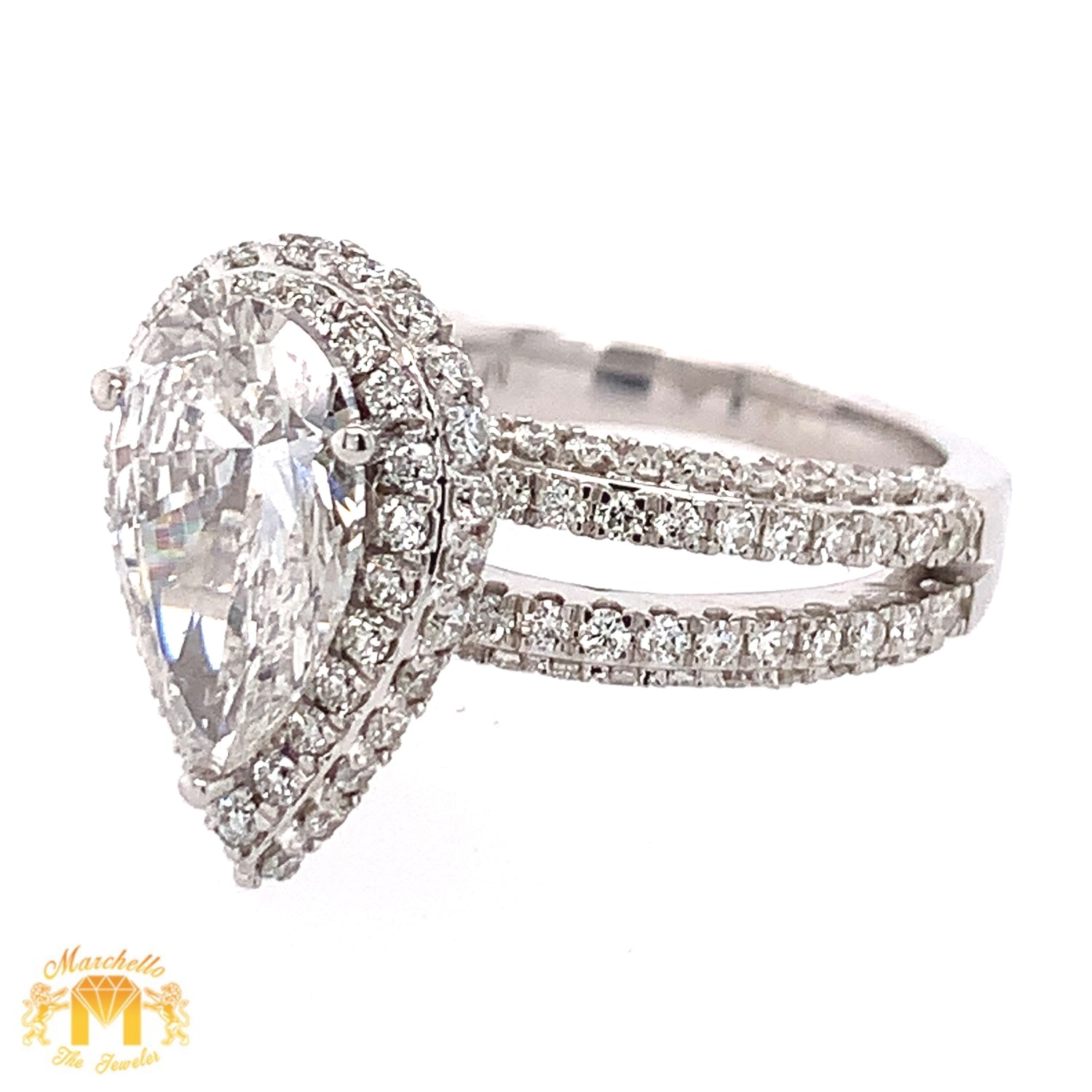 GIA Certified: 4.05ct Diamond 18k White Gold Pear Shaped Engagement Ring (2.4ct Pear Shaped Solitaire Center Stone)