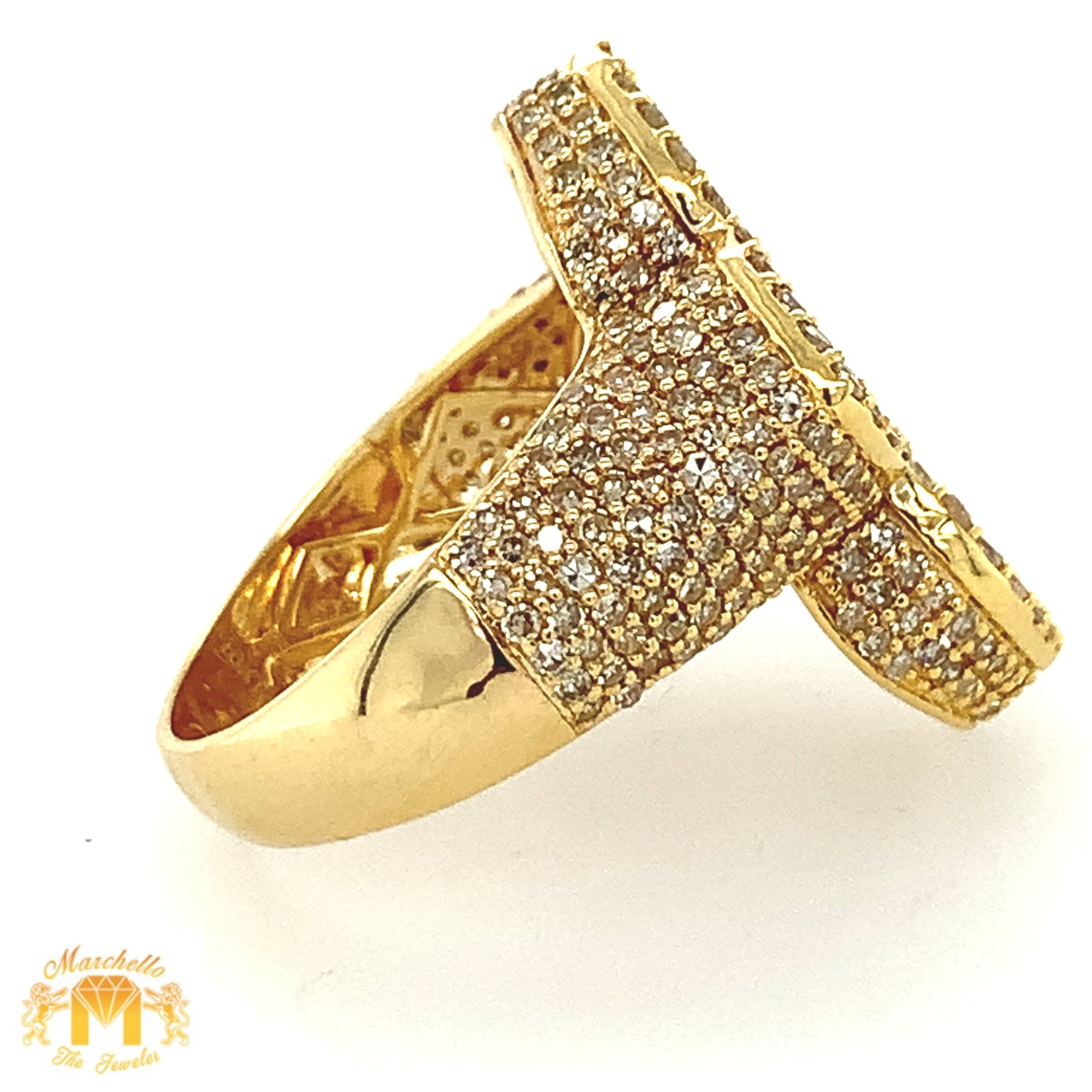 Yellow Gold and Diamond Cross Ring (3D)