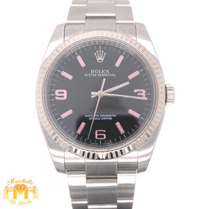 36mm Rolex Oyster Perpetual Watch with Stainless Steel Band (18k white gold fluted bezel)