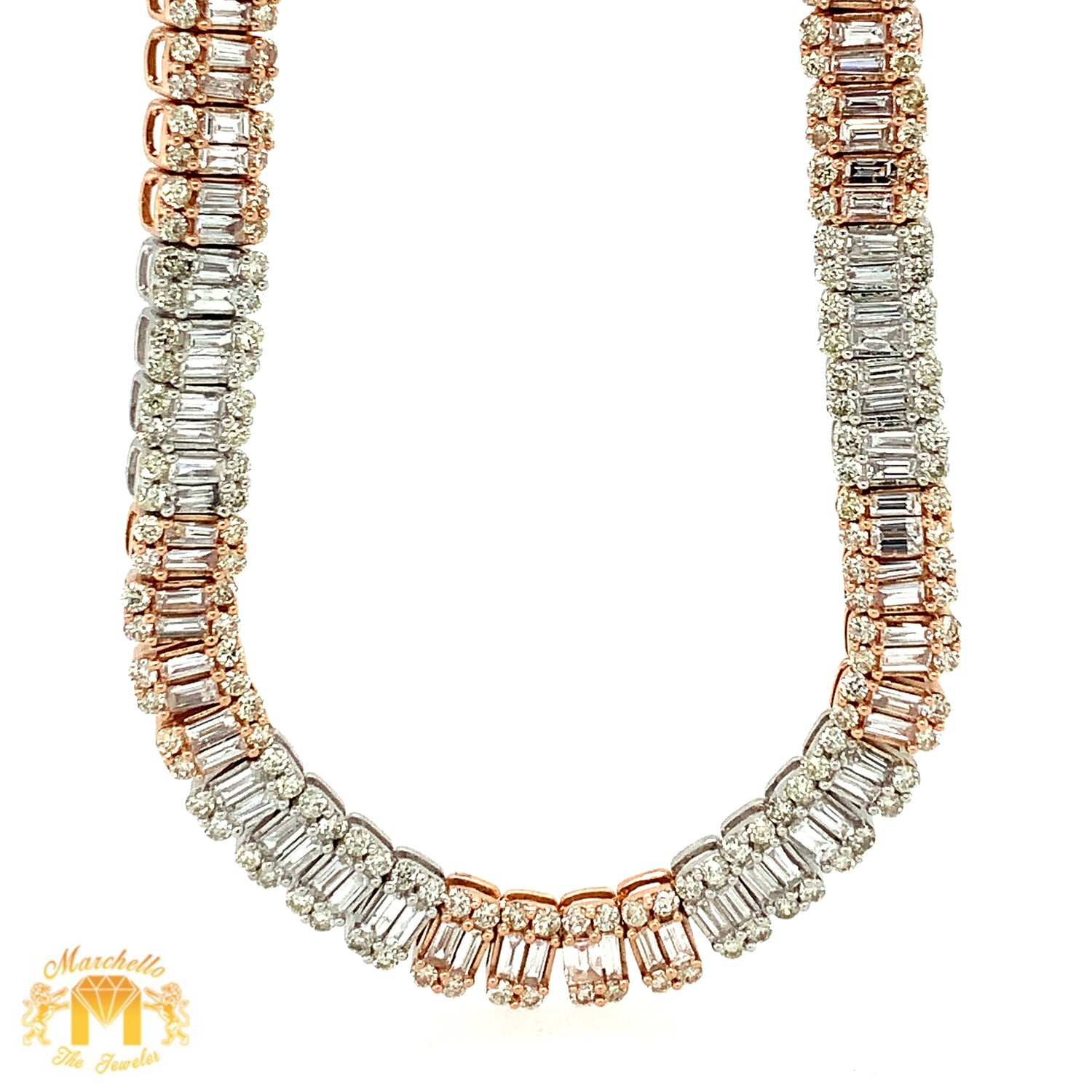 14k Gold 5.5mm Strip Chain with baguette and round diamonds (choose your color)