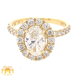 18k Gold Oval-shaped Engagement Diamond Ring with a Halo (1ct oval solitaire center)