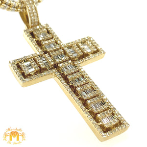 14k Gold Cross Diamond Pendant and Gold 3mm Ice Link Chain Set (choose your color)