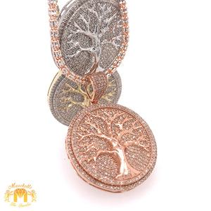 Gold and Diamond Tree of Life Pendant, 2mm Ice Link Chain
