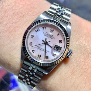 26mm Ladies’ Rolex Datejust Watch with Stainless Steel Jubilee Band (quick set, factory pink mother-of-pearl dial)
