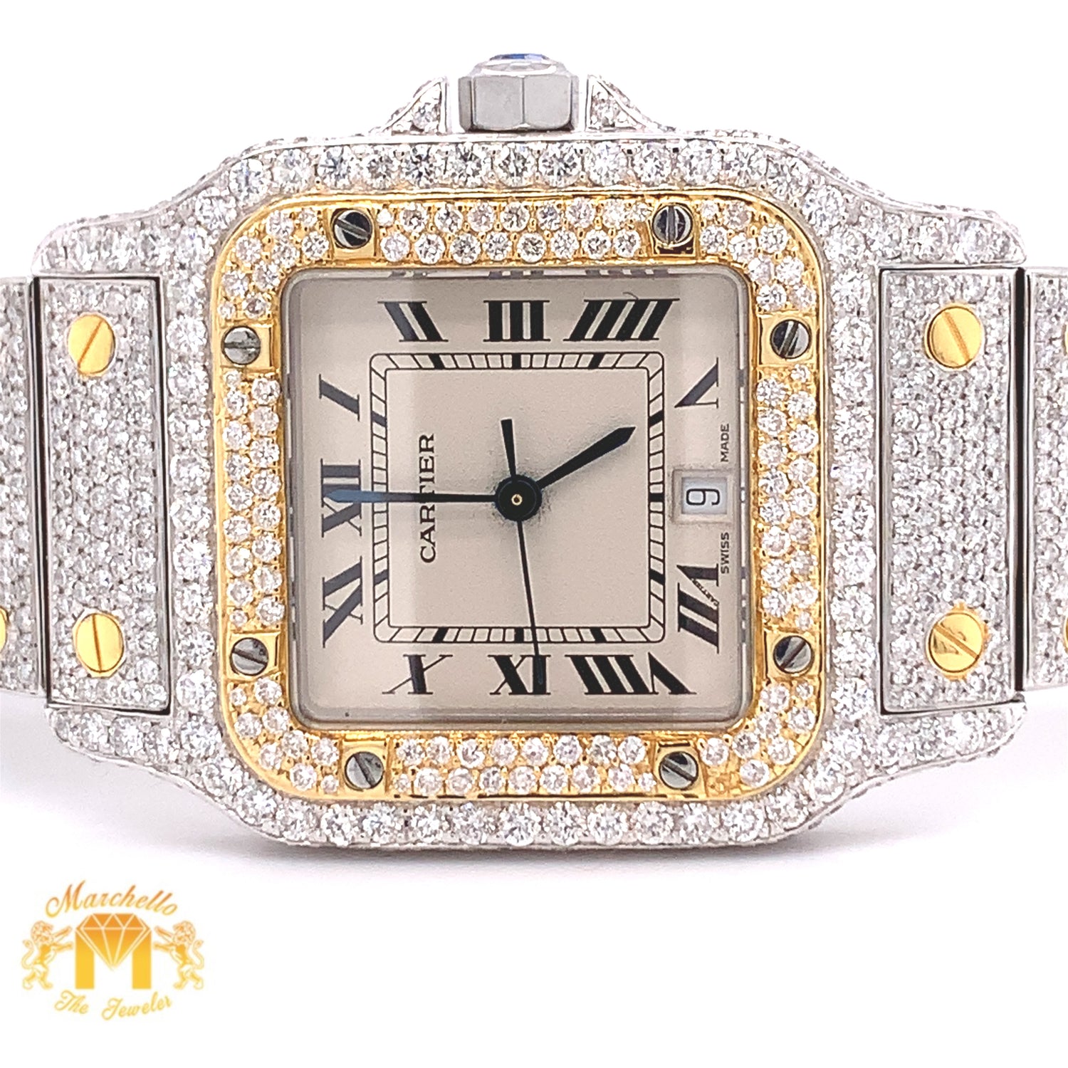 Iced Out Ladies' Cartier Watch (29 mm, factory two-tone)