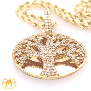 14k Gold Large Tree of Life Diamond Pendant and Rope Necklace