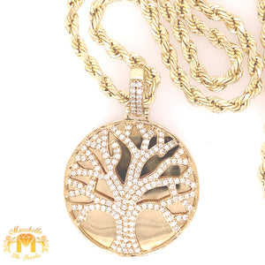 14k Gold Large Tree of Life Diamond Pendant and Rope Necklace