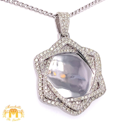 14k Gold Memory Picture Diamond Pendant with 14k Gold Cuban Link Chain Set (6-pointed star)