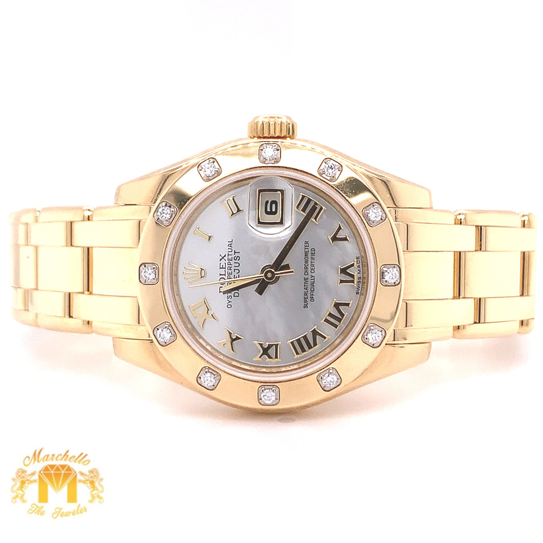 Rolex Datejust Pearlmaster 29mm Ladies 18kt Yellow Gold 12 Diamond Bezel (MOP dial)