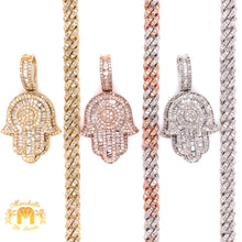 Load image into Gallery viewer, 14k Gold Hamsa Diamond Pendant and Gold 4.5mm Cuban Link Chain Set