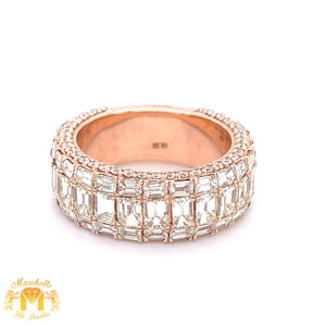 Luxury 7.97ct of Emarald and Round Diamonds and 14k Gold Band (5 Rows, With Side Diamonds)