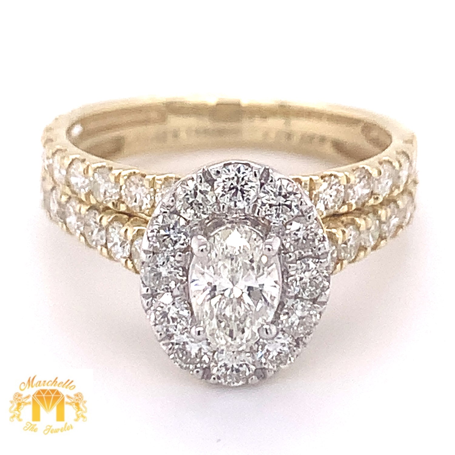14k Gold 2-piece Bridal Set with Oval and Round Diamond (oval solitaire center stone)