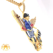 Load image into Gallery viewer, 14k Gold Diamond Saint Michael Pendant and Cuban Link Chain Set