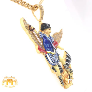 14k Gold Diamond Saint Michael Pendant and Cuban Link Chain Set