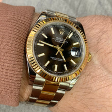 Load image into Gallery viewer, 41mm Rolex Datejust Watch with Two-tone Oyster Band and Fluted Bezel (2017, black dial)