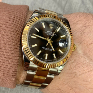 41mm Rolex Datejust Watch with Two-tone Oyster Band and Fluted Bezel (2017, black dial)