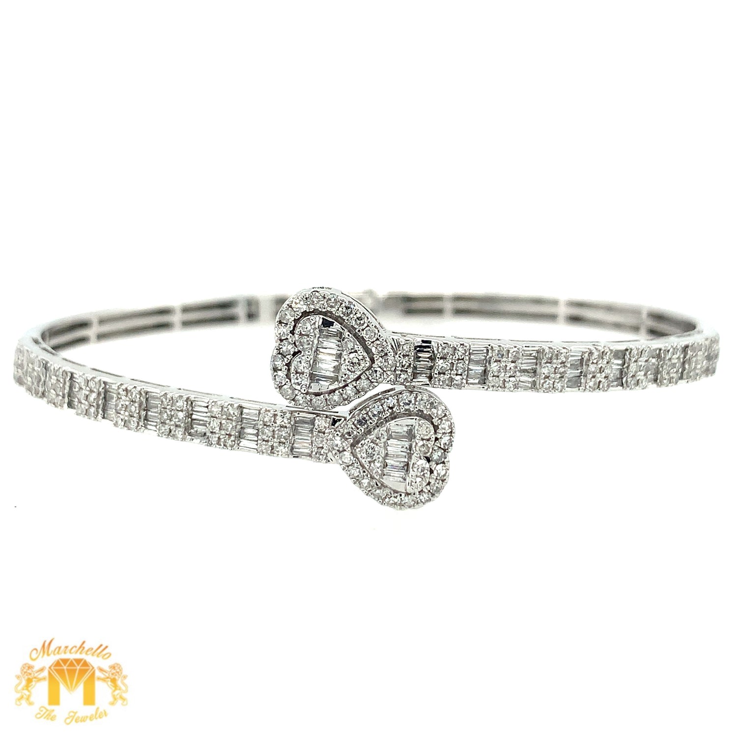 Gold and Diamond Twin Hearts Cuff Bracelet (choose your color)  (VALENTINE`S DAY SPECIAL)