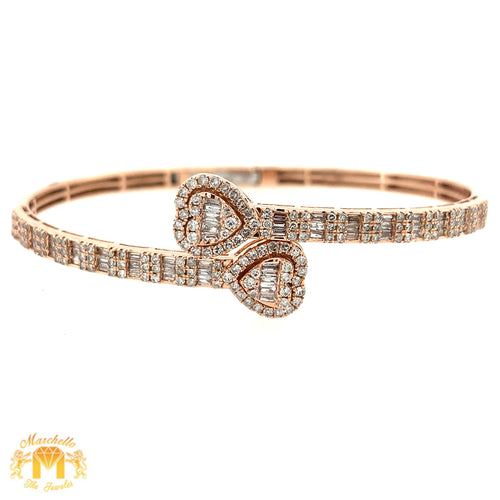 Gold and Diamond Twin Hearts Cuff Bracelet (choose your color)