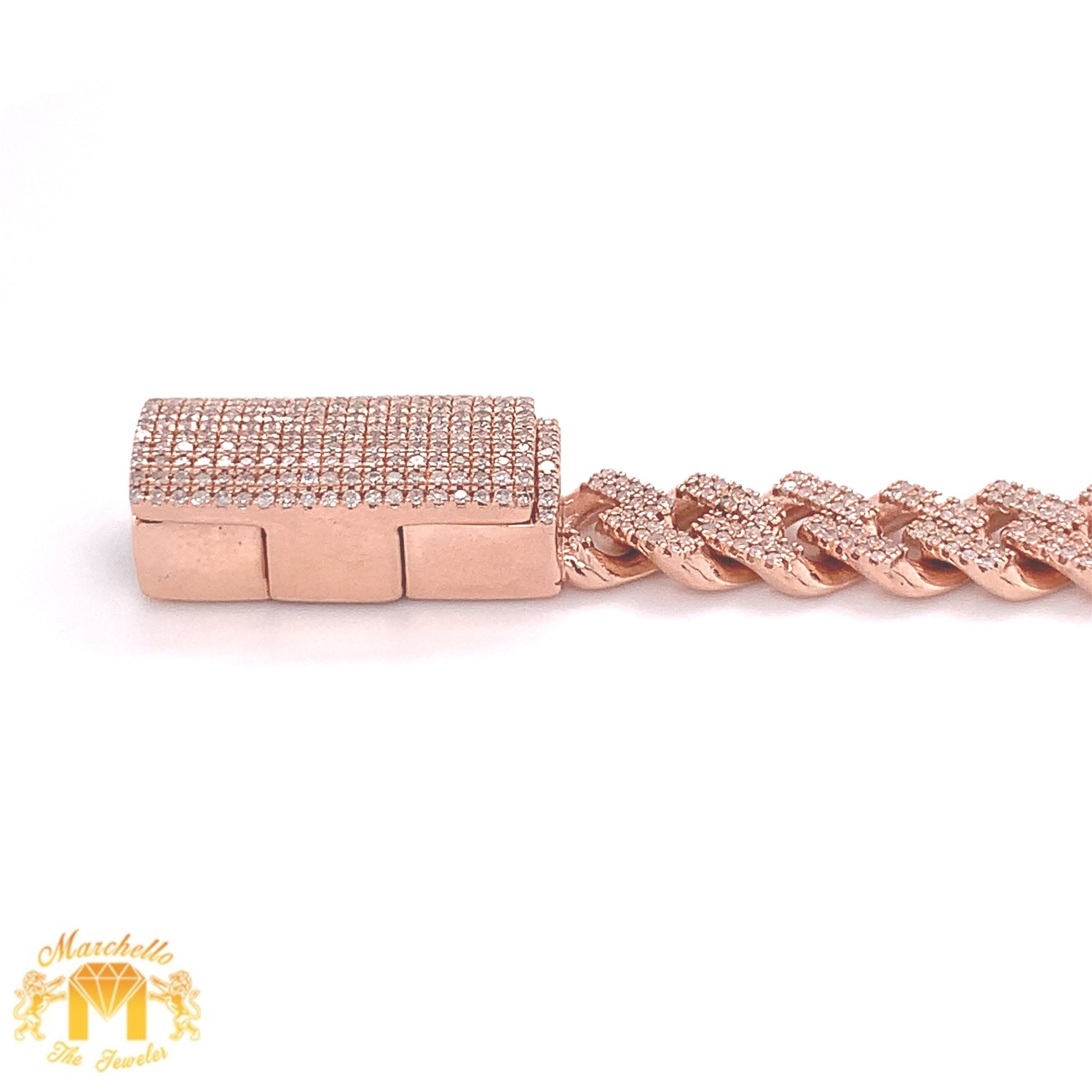 Gold and Diamond 9mm Box Clasp Miami Cuban Bracelet with round Diamond (solid)