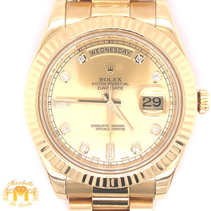 41mm Rolex Day Date II Presidential Watch with Gold Oyster Bracelet (factory diamond dial)