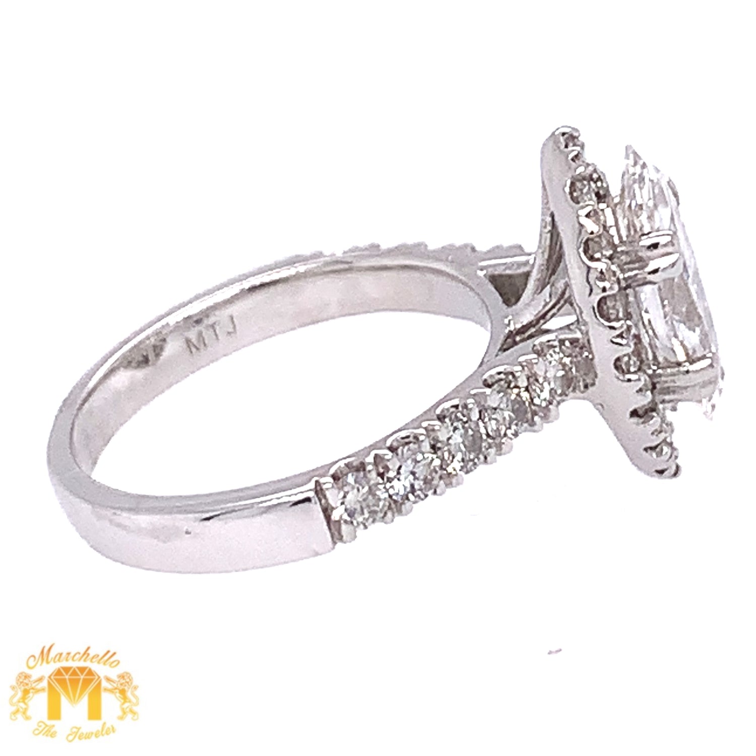 18k White Gold Engagement Diamond Ring (1.52ct Marquis Solitaire Center Stone)