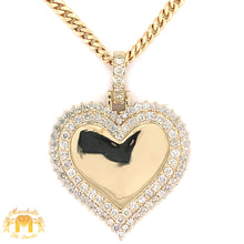 Load image into Gallery viewer, 14k Gold Heart Shape Memory Picture Diamond Pendant and Gold Cuban Link Chain Set