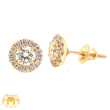 Load image into Gallery viewer, 18k Gold Solitaire Stud with Halo Earrings with round Diamonds