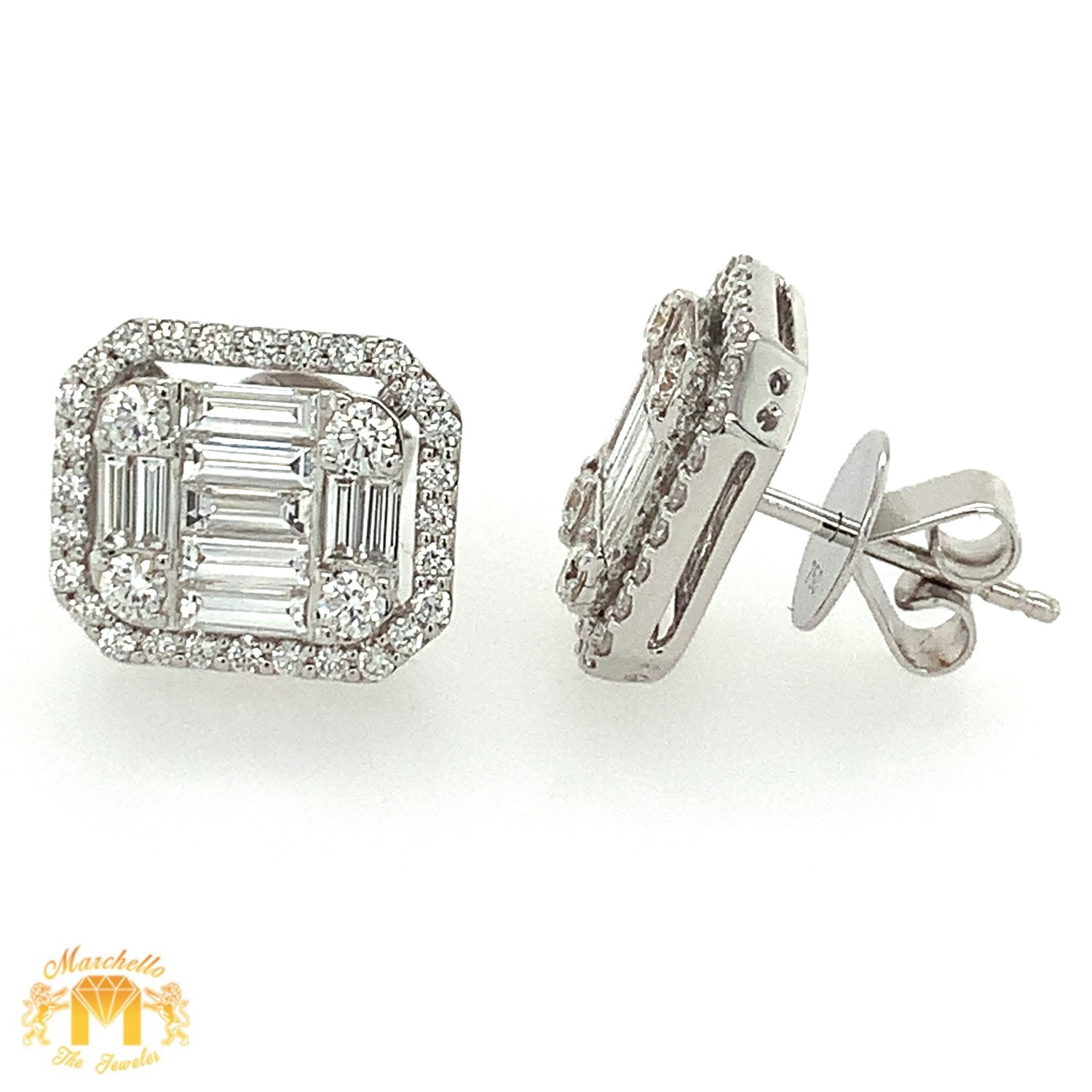 VVS/vs high clarity diamonds set in a 18k White Gold Octagon Earrings (extra large VVS baguettes)