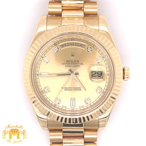 41mm Rolex Day Date II Presidential Watch with Gold Oyster Bracelet (factory diamond dial)