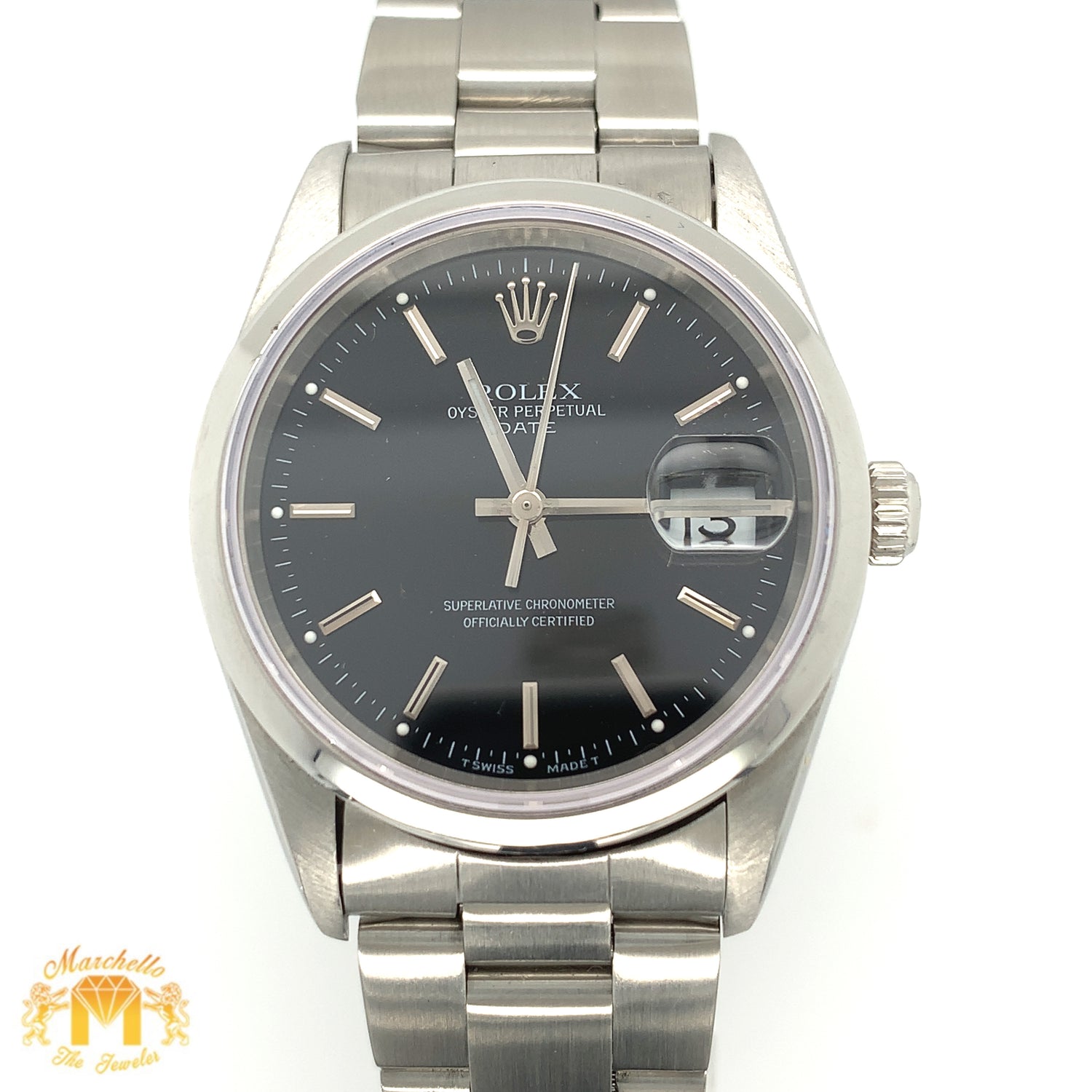 34mm Rolex Date Watch with Stainless Steel Oyster Bracelet (smooth bezel)