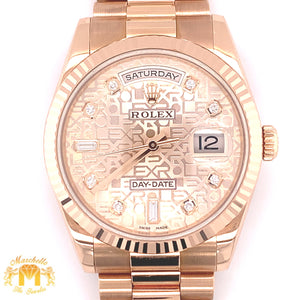 36mm Rose Gold Rolex Day Date Presidential Watch (factory diamond dial)