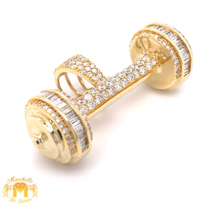 14k Yellow Gold Dumbbell Pendant with baguette and round diamonds & Gold Cuban Link Chain Set