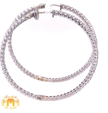 Load image into Gallery viewer, 14k White Gold 2.1&quot; Hoop Earrings with round diamonds