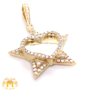 14k Gold Custom Star and Heart Memory Picture Diamond Pendant with a 14k Gold Cuban Link Chain Set
