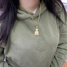Load image into Gallery viewer, 14k Yellow Gold Money Bag Pendant with baguette and round diamonds and Gold Cuban Link Chain Set