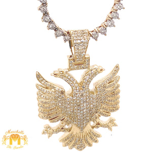 14k Gold Two-Headed Eagle Diamond Pendant and Gold Diamond Tennis Chain Set (various colors)