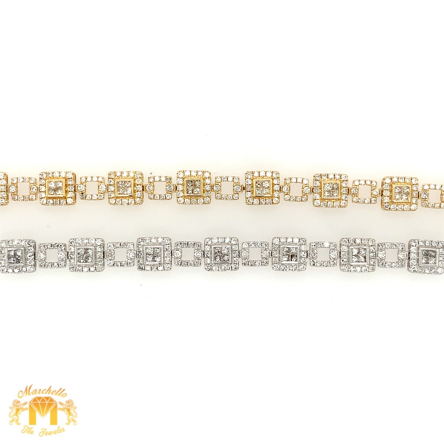 14k Gold Fancy Squares Diamond Bracelet (princesscut diamonds, choose gold color)