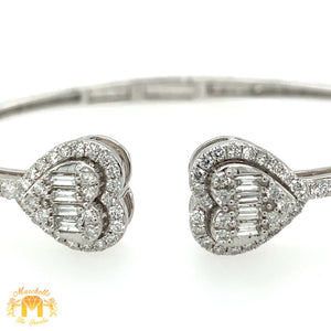 Gold and Diamond Twin Hearts Cuff Bracelet with natural baguette and round diamonds (choose your color)
