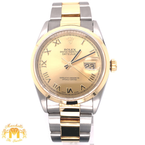 36mm Rolex Datejust Watch with Two-tone Oyster Band (smooth bezel, newer model)