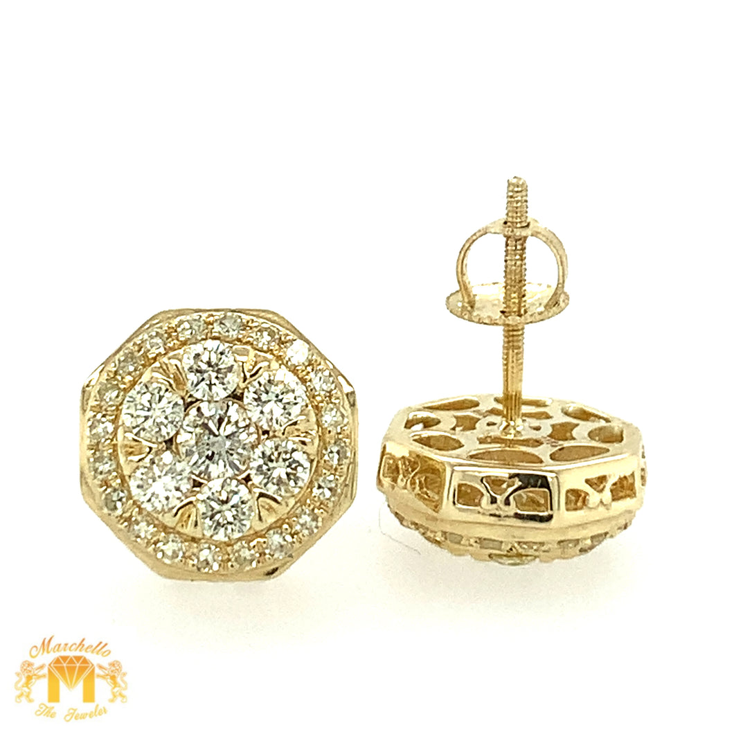 14k Gold Octagon Diamond Earrings (choose a color)