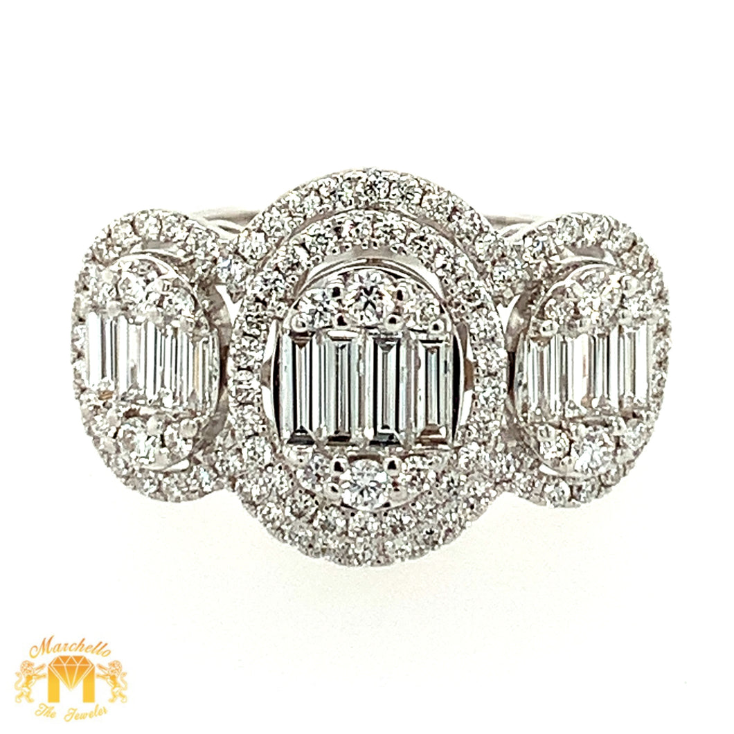 18k White Gold Three Ovals Diamond Ring (large VVS baguettes)