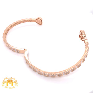 4ct Baguette and Round Diamond 14k Gold Twin Hearts Bangle Bracelet