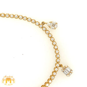 VVS/vs high clarity diamonds set in a 18k Gold Adjustable Length Charm Anklet / Choker Necklace (VVS diamonds, Tear drop and Square Charms, choose gold color)