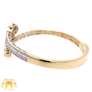 Gold and Diamond Twin Hamsas Ladies' Bangle Bracelet with baguette and round diamonds