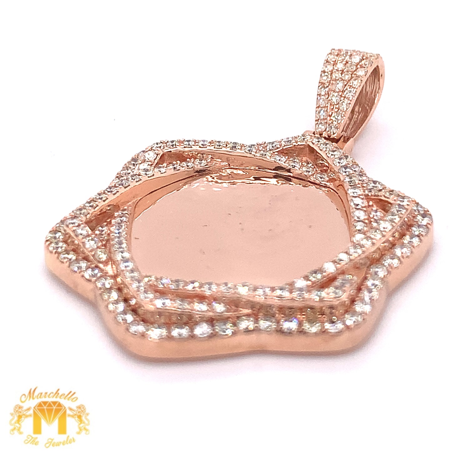 14k Gold Memory Picture Diamond Pendant with 14k Gold Cuban Link Chain Set (6-pointed star)