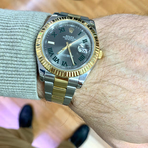 41mm Rolex Datejust 2 Watch with Two-tone Oyster Band and Fluted Bezel (Wimbledon dial)