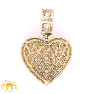 14k Yellow Gold Heart Diamond Pendant, Gold Cuban Link Chain