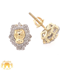 Gold and Diamond Lion Head Stud Earrings